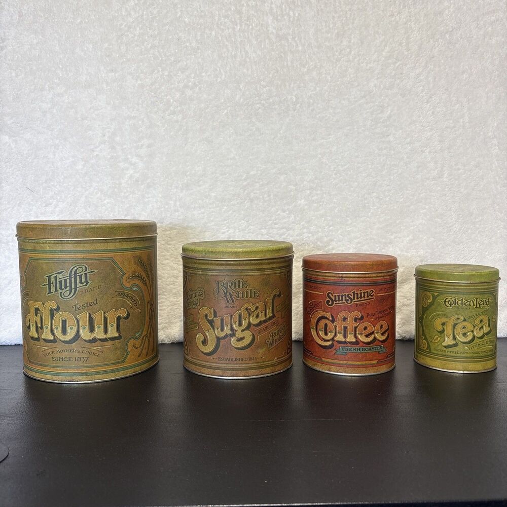Vintage Retro Metal Canister Set Green Blue Coffee Tea Sugar Flour Screw Lid 4